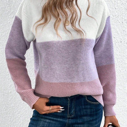 Color Block Drop Shoulder Long Sleeve Sweater