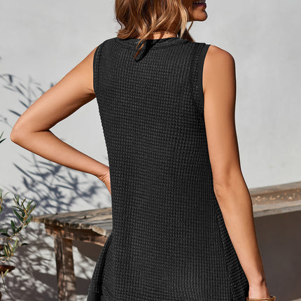 Waffle-Knit Wide Strap Tank