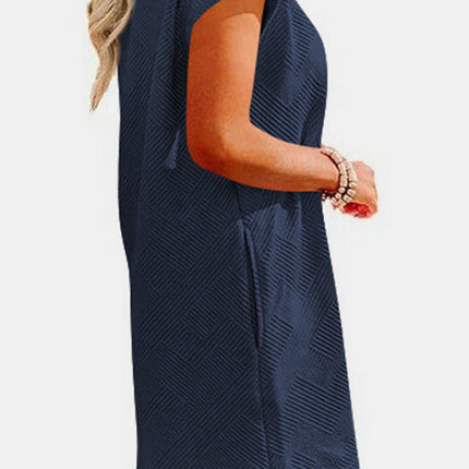 Textured Round Neck Cap Sleeve Dress