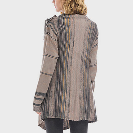 Angel Wings Tassel Striped Open Front Long Sleeve Cardigan