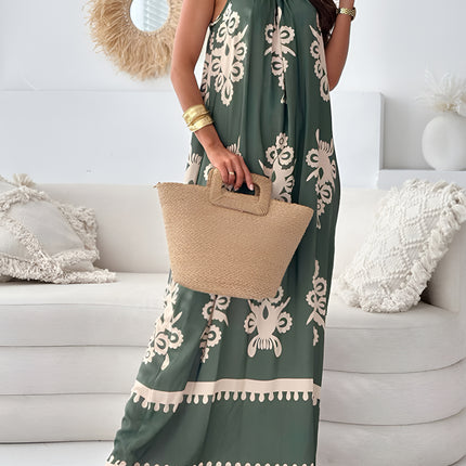 Printed Spaghetti Strap Sleeveless Maxi Dress