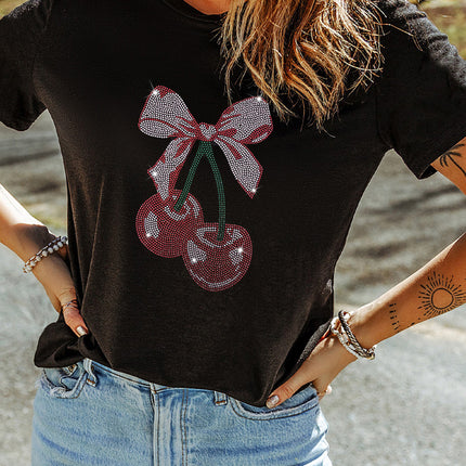 Cherry Graphic Round Neck Short Sleeve T-Shirt