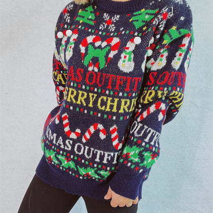 Christmas Pattern Round Neck Long Sleeve Sweater