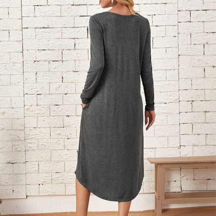 Pocketed Round Neck Long Sleeve Tee Dress