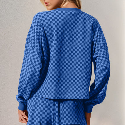 Double Take Checkered Half Button Top and Shorts Set - Vickie Lynn's