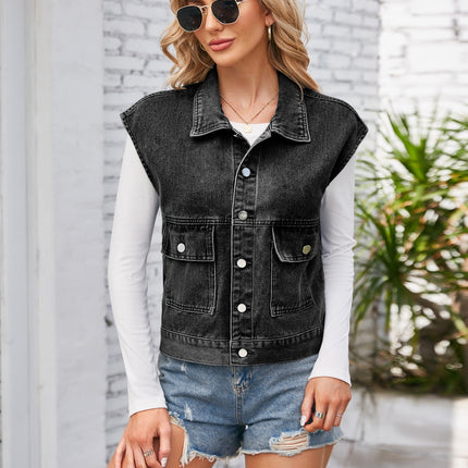 Cap Sleeve Denim Jacket with Pockets