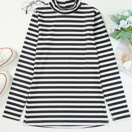 Double Take Striped Mock Neck Long Sleeve Top