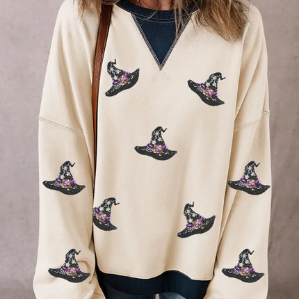 Sequin Hat Print Long Sleeve Sweatshirt