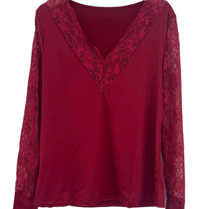 Full Size Lace Detail V-Neck Long Sleeve Blouse