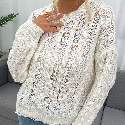 Shiny Openwork Distressed Long Sleeve Sweater