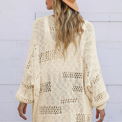 Openwork Open Front Long Sleeve Cardigan