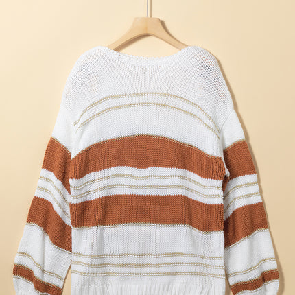 Striped Round Neck Dropped Shoulder Sweater