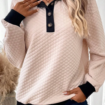 Textured Collared Neck Long Sleeve Top