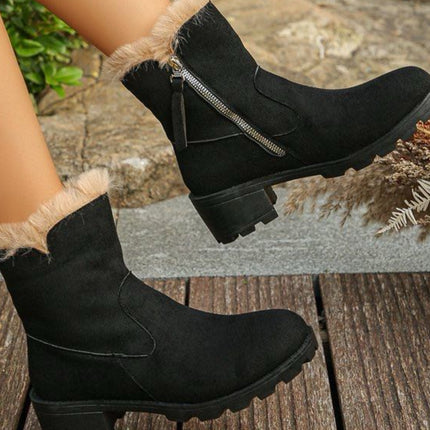 Suede Faux Fur Block Heel Boots