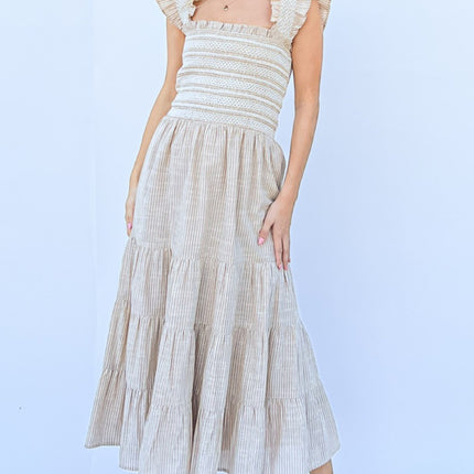 And The Why Linen Striped Ruffle Dress