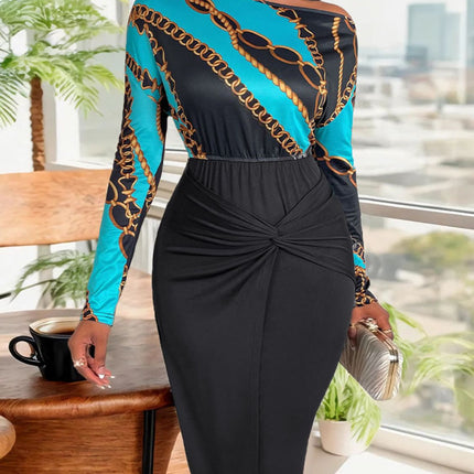 Perfee Twisted Printed Long Sleeve Dress