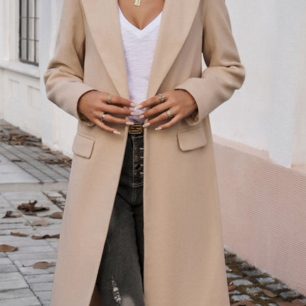 Pocketed Collared Neck Long Sleeve Coat