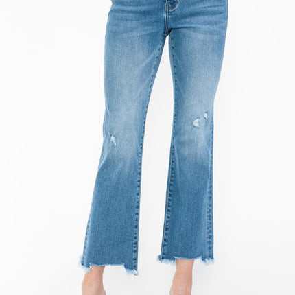 bytos Raw Hem Distressed Mid Rise Crop Jeans