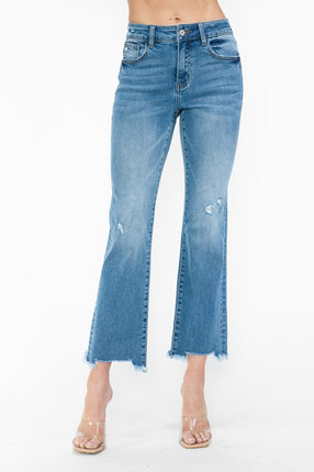 bytos Raw Hem Distressed Mid Rise Crop Jeans