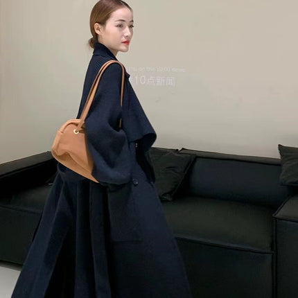 Autumn And Winter New Elegant Belt Knitted Trench Coat For Women