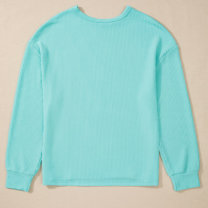 Corded Knit Round Neck Long Sleeve Top