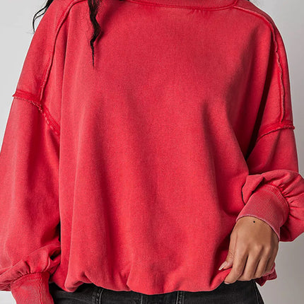 Exposed Seam Round Neck Long Sleeve Sweatshirt