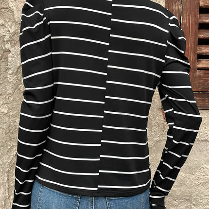 Full Size Striped Round Neck Puff Sleeve T-Shirt