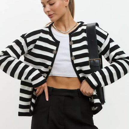 Striped Dropped Shoulder Long Sleeve Cardigan