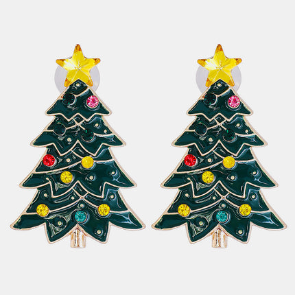 Alloy Inlaid Rhinestone Christmas Tree Earrings