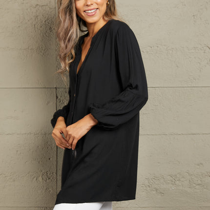 Double Take Notched Neck Balloon Sleeve Shirt