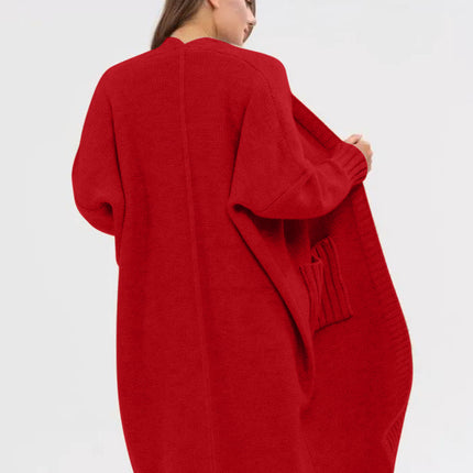 Pocketed Open Front Long Sleeve Longline Cardigan