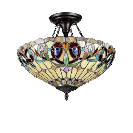 "SERENITY" Tiffany-style Victorian 2 Light Semi-flush Ceiling Fixture