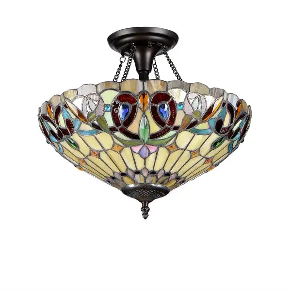 "SERENITY" Tiffany-style Victorian 2 Light Semi-flush Ceiling Fixture