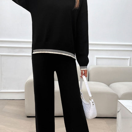 Devine Round Neck Dropped Shoulder Top and Pants Sweater Set