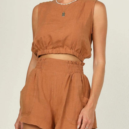 Round Neck Sleeveless Top and Shorts Set