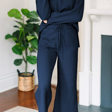 Textured Collared Neck Top and Wide Leg Pants Set