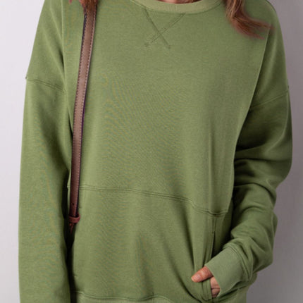 Solid Color Round Neck Long Sleeve Sweatshirt