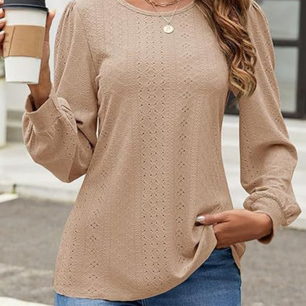 Eyelet Round Neck Long Sleeve Top