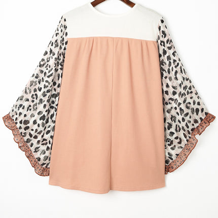 Plus Size Waffle-Knit Frill Leopard Cover Up