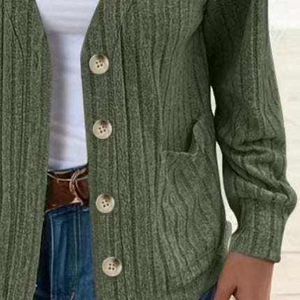 Full Size Button Up V-Neck Long Sleeve Cardigan