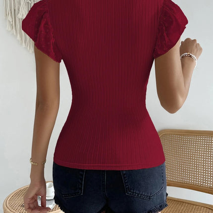 Swiss Dot Round Neck Cap Sleeve Top