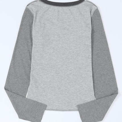 Exposed Seam Contrast Round Neck Long Sleeve T-Shirt