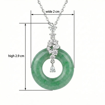 925 Sterling Silver Elegant Green Jadeite Pi Disc Pendant Necklace with Dazzling Diamond Accents - JewelryODM