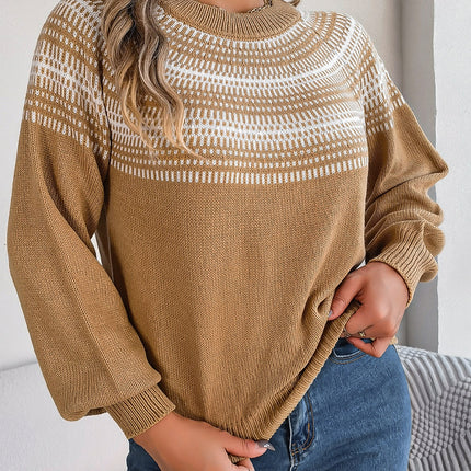 Contrast Round Neck Long Sleeve Sweater