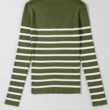 Striped Contrast Long Sleeve Knit Top