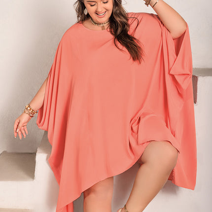 Plus Size Round Neck Batwing Sleeve Mini Dress