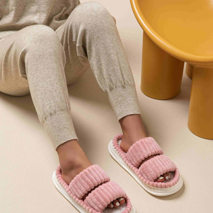 Open Toe Fluff Platform Slippers