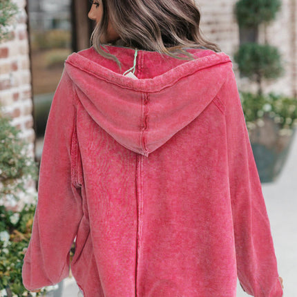 Exposed Seam Zip Up Long Sleeve Drawstring Hoodie