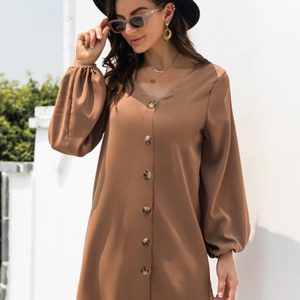 V-Neck Long Sleeve Mini Dress