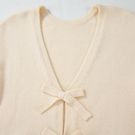 Bowknot Front V Neck Long Sleeve Cardigan